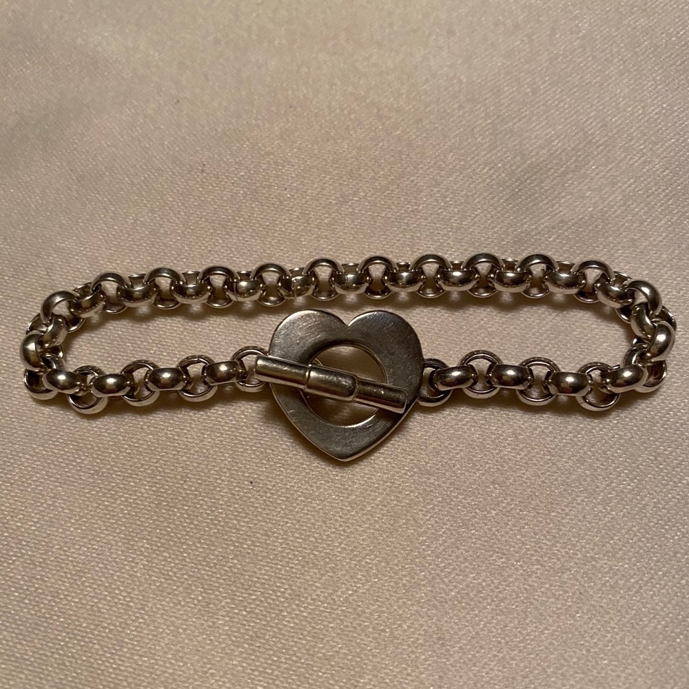 Sterling silver roll link bracelet with toggle